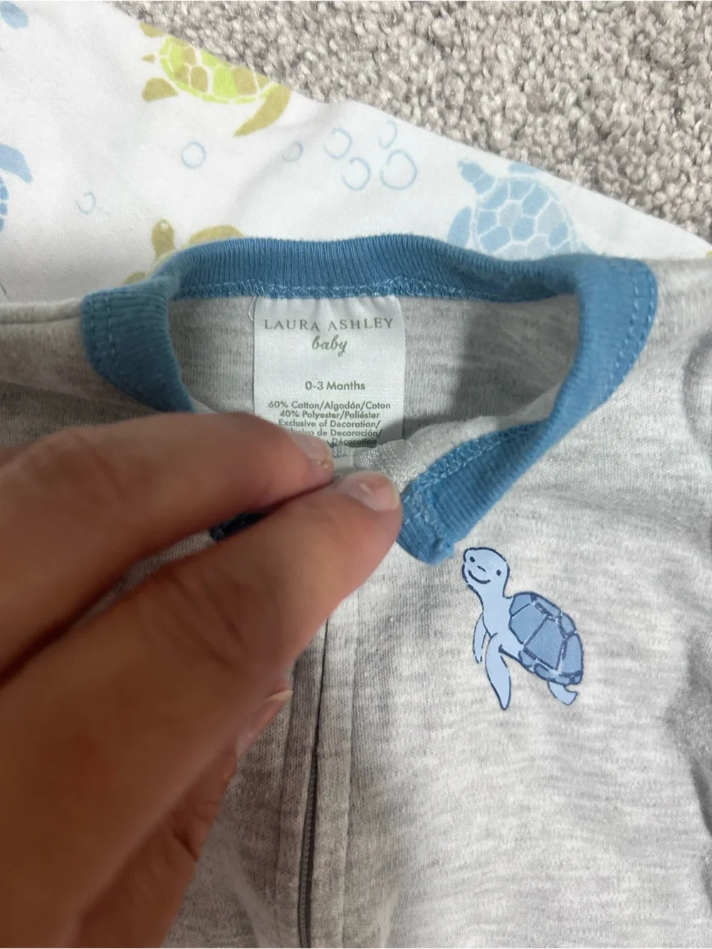 Laura Ashley Baby Footie Sleepers in Gray, White, Blue, Green